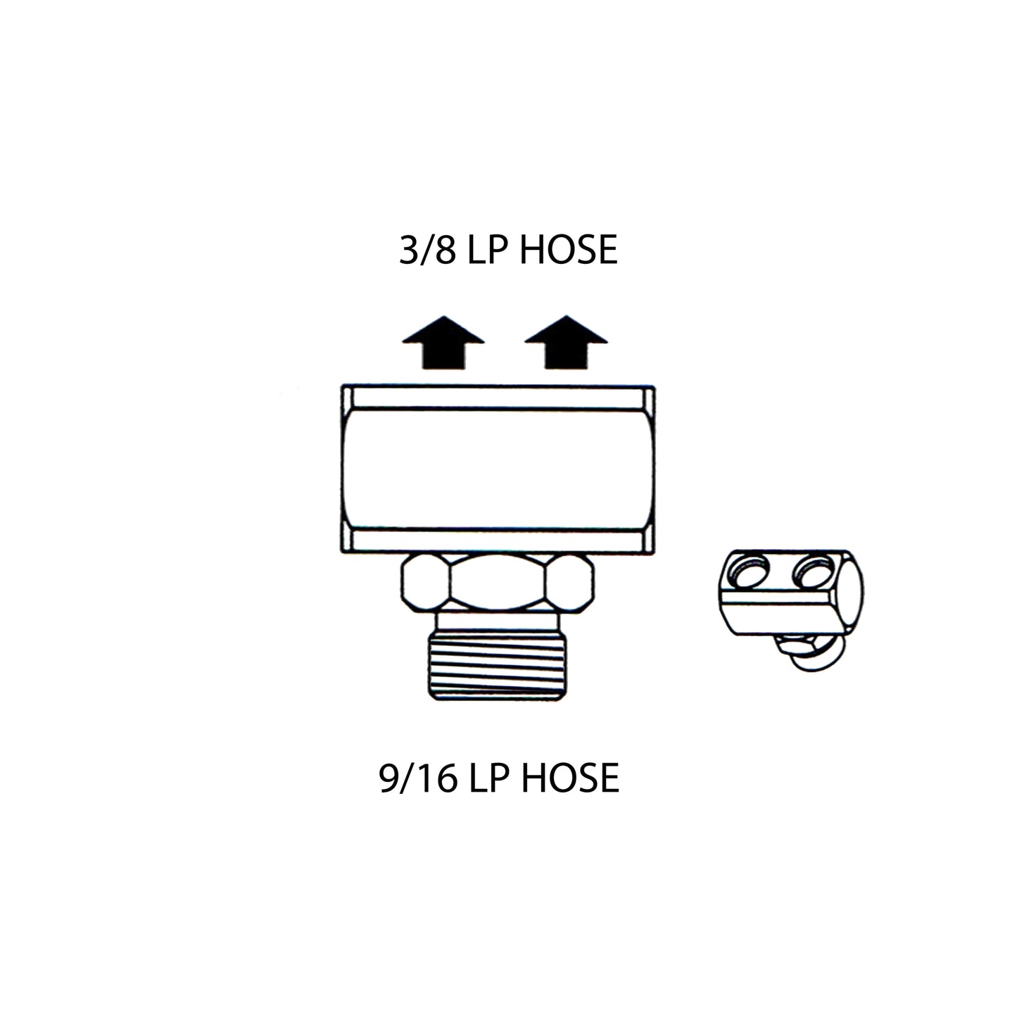 "T" adapter LP 9/16 Male to 2 x LP 3/8 Female