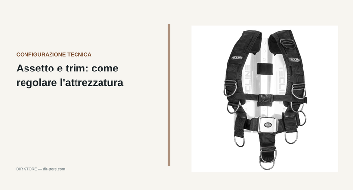 Imbracatura tecnica DIR con cinghia inguinale, esempio di configurazione per l'assetto in immersione tecnica