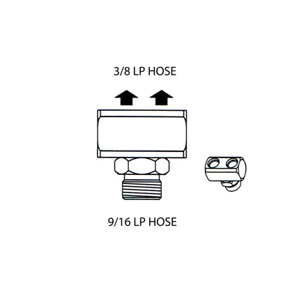 "T" adapter LP 9/16 Male to 2 x LP 3/8 Female